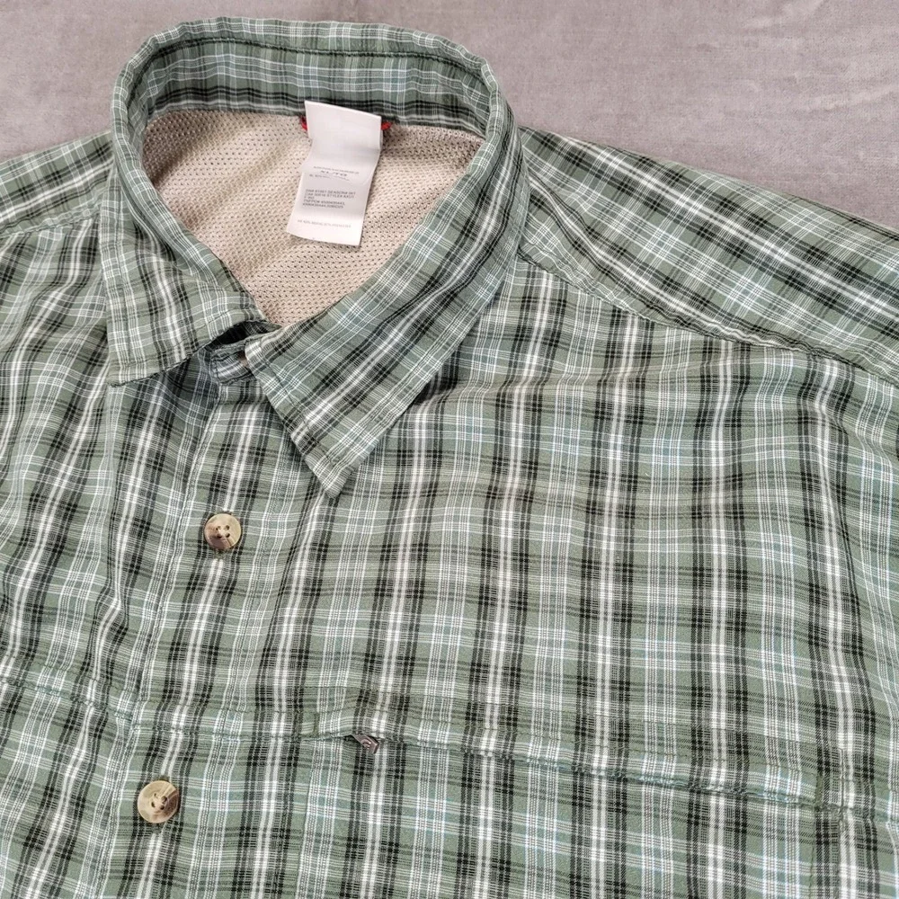 The North Face Mens XL Green Plaid Short Sleeve Button‎ Up Hiking Shirt Modal